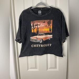 GM Faded Chevrolet Black Grunge Crop T-Shirt size XL